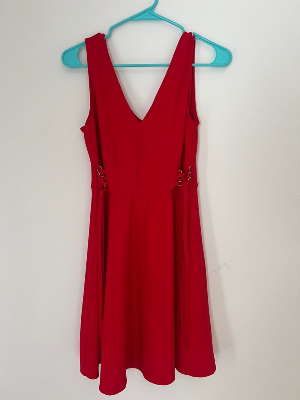 Xhilaration Red Sleeveless V-Neck Midi Dress with Side Ring Accents